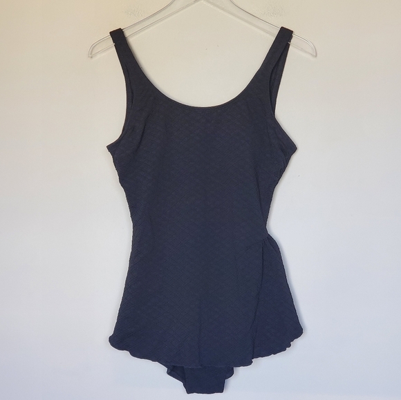 NWOT Jantzen Textured One-Piece Skirted Swimsuit Swim Dress Black Womens Size 14 - Picture 1 of 9